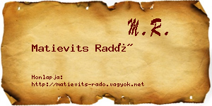 Matievits Radó névjegykártya